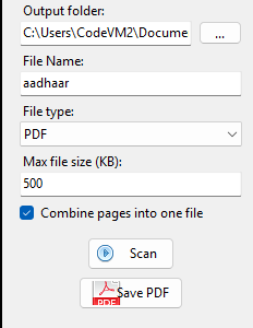 Max file size setting — enter a KB limit and VisionScan shrinks the output to fit